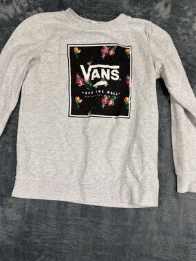 Vans Girls Heather Gray Floral Vans Logo Graphic Crewneck Sweatshirt XS